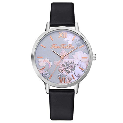 Relojes de Mujer de Moda Reloj de Pulsera de Flores Impresas Reloj de Pulsera de Cuero de Cuarzo Casual Reloj de Vestir de Mujer de Moda