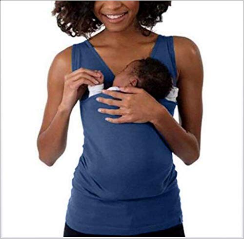 SHANGXIAN Camiseta Mamá Canguro Maternidad de Las Mujeres Sin Mangas Kangaroo Mommy Pocket Tops Enfermería Embarazo Cuidado del bebé Blusa,Mother~C,M
