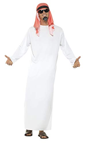 Smiffys-24805M Disfraz de jeque, con túnica Larga y Tocado, Color Blanco, M-Tamaño 38"-40" (Smiffy'S 24805M)