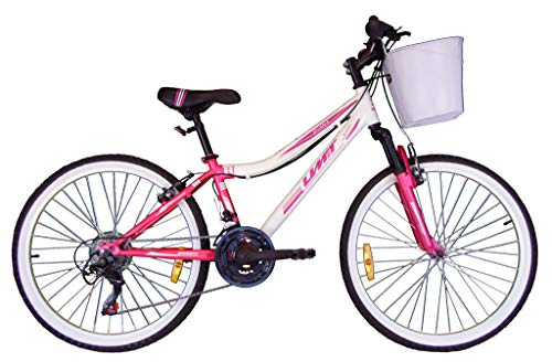 Umit Bicicleta 24 Pulgadas Diana, Partir de 9 años, con Cambio Shimano y Suspension Delantera, Unisex niños, Rosa/Blanca