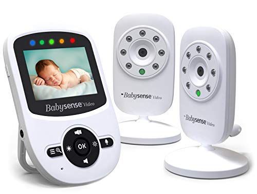 Video monitor para bebés con dos cámaras digitales, visión nocturna por infrarrojos, conversación bidireccional, temperatura ambiente, canciones de cuna, largo alcance - (2 cámaras) Modelo: V24_2UK
