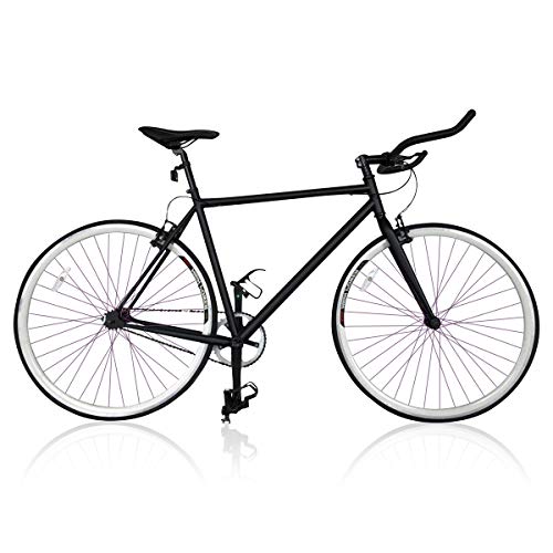 Vip4Vip Bicicleta de Carrera Fixie Negra Cuadro de Acero Rueda 26 Pulgadas Sillín y Manillar Ajustable Piñón 18 T