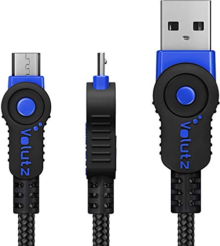Volutz Cable Micro USB 3 Metros - Cable Cargador Equilibrium Super Resistente en Nylon Trenzado de Carga Rapida y Conector de Sincronización para Samsung, Nexus, Kindle, HTC, LG, PS4. - Azul – 3m