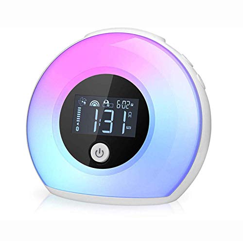 Wake Up Light Alarm Clock para dormitorios, Night Light Kids Alarm Clock con LED Wireless Bluetooth Speaker
