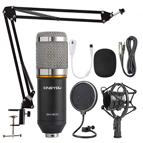 ZINGYOU Microfono de Condensador Kit, BM-800 Micro Set Estudio Profesional, Micrófono Escritorio con Pie&Brazo para PC,Grabar,Gaming,Podcast(Plata)