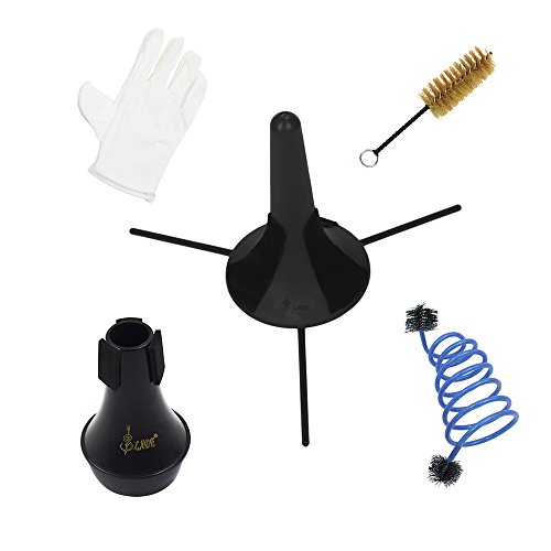 ammoon Trompeta Accesorios Mantenimiento Kit de cuidado de limpieza incluyendo cepillo de válvula de soporte de trompeta Cepillo de serpiente flexible Guantes de silencio