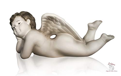 Artepaco – Ángel de la guarda tumbado, figura de cerámica, idea original como regalo, bombonera, objeto de decoración para la casa, 14 cm de alto x 25 cm de largo