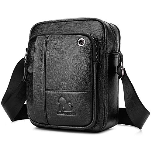 BAIGIO Bolso Bandolera Hombre de Cuero Bolso de Hombro Piel Pequeño Vintage Crossbody Bag Casual (Negro)