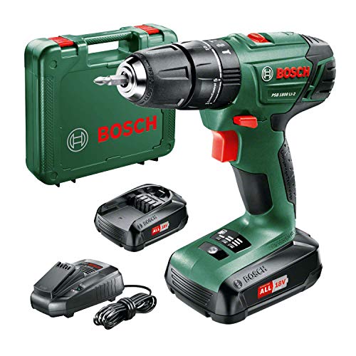 Bosch PSB 1800 LI-2 drill Sin llave Negro, Verde 1,3 kg - Taladro eléctrico (1 cm, 3 cm, 38 Nm, 38 Nm, 19 Nm, 400 RPM)