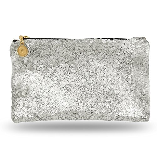 Lady Donovan - bolso de noche Noble para damas y niñas - clutch bolsa con cierre de cremallera - ideal para una fiesta o una boda - reluciente - plata