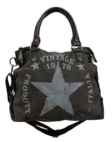 Star Bag Vintage - Bolso de tela para mujer, diseño de estrella, color Negro, talla Maße: L: 45cm H: 42cm B: 18cm
