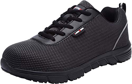 Zapatos de Seguridad Hombres, LM-30 Zapatillas de Trabajo con Punta de Acero Ultra Liviano Reflectivo Transpirable(42.5 EU,Medianoche Negro)