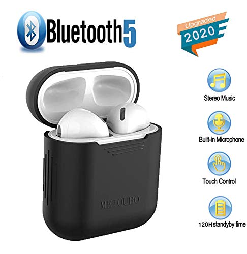 Auriculares Bluetooth 5.0,Auriculares Inalámbricos Internos,Reducción de Ruido Estéreo 3D,Táctiles/Impermeables/Emparejamiento Automático(Estuche de Carga con Funda de Silicona) (Negro)