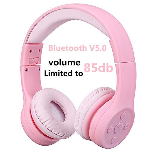 Auriculares Bluetooth para niños, Hisonic Auriculares para niños con volumen limitado compatible con iPhone, iPad,PC,MP3 y más dispositivos Bluetooth, regalo perfecto para los niños (Rosa 01)