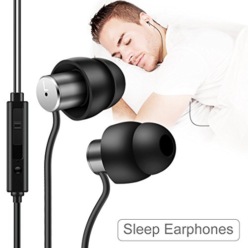 Auriculares in-Ear Estéreo, AGPTEK Cascos para Dormir con Micrófono Integrado, Control de Volumen y Cancelación de Ruido, Jack 3,5 mm, Color Negro (AGPTEK ZP03)