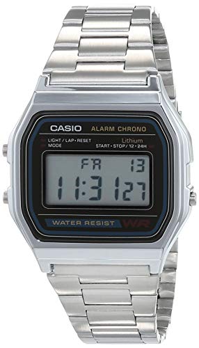 Casio A158WA - Reloj unisexo, correa de acero inoxidable color plateado