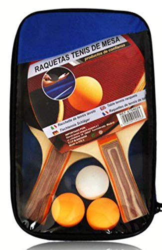 EM HOME Kit Palas Ping Pong, 2 Raquetas Ping Pong, con Juego De 3 Bolas Y Raquetas, Raquetas De Tenis De Mesa con Juego De Pelotas, con Funda, Talla Única, Pin Pon.