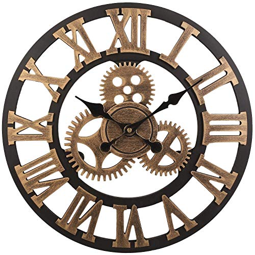 Flower-Xia Vintage Mute Roman Reloj de Pared con Engranajes en 3D, Reloj de Pared Retro con Equipo Decorativo para la Decoración de la Cocina del Hogar y Sala de Estar
