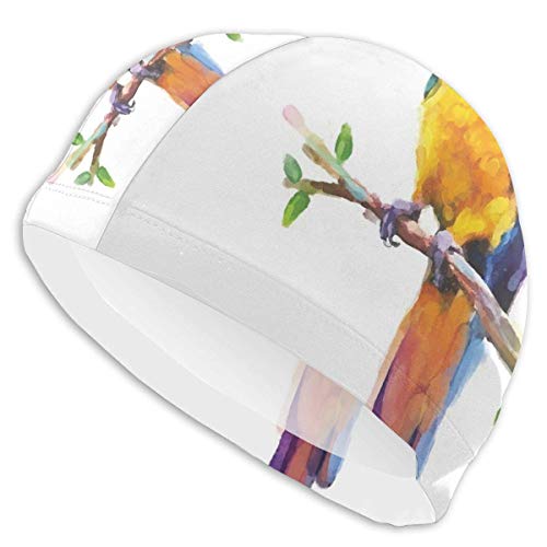 Gebrb Gorro de Baño/Gorro de Natacion, Elastic Swimming Hat Diving Caps,Parrot On A Tropical Tree with Colorful Feathers In Watercolor Style Perching Macaw,For Men Women Youths