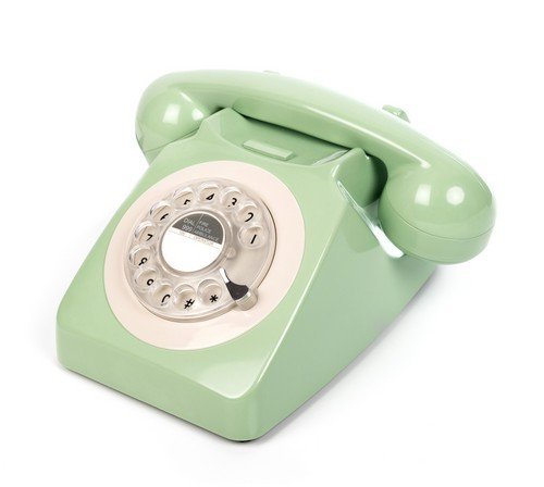 GPO 746 Teléfono Fijo de Disco con Estilo Retro de los años 70 - Cable en Espiral, Timbre auténtico - Verde Menta