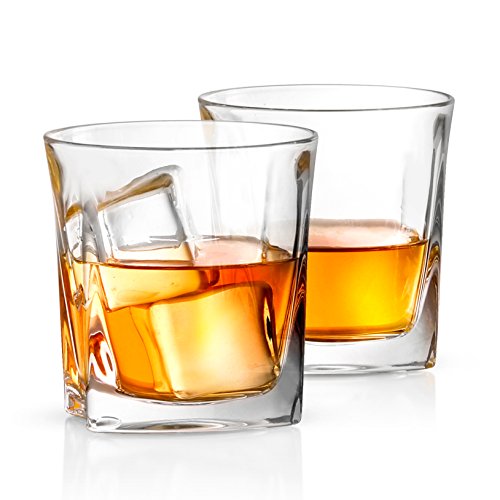 JoyJolt Luna Vasos de whisky de cristal, vidrio de whisky antiguo, de 10.5 onzas, cristal escocés ultra transparente para bourbon y licor, juego de 2 cristalería