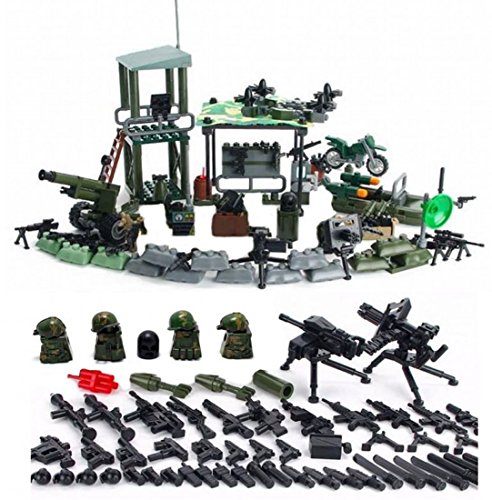 Mini figuras Jungle Outpost ejército con armas militares y accesorios Soldados Ejército Guerra Armas Accesorios Ladrillos de construcción Bloques de construcción Compatible con Lego Minifiguras