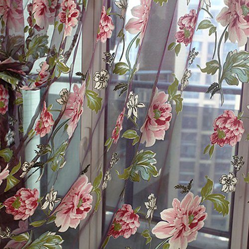 Momangel - Cortina de gasa con bordado de flores en 3D para dormitorio, habitación de ático 100cm x 250cm(Holing) morado