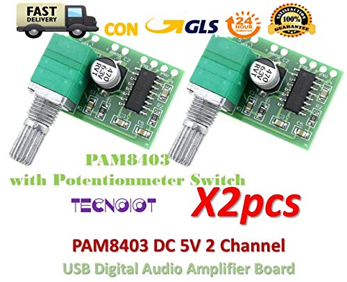 TECNOIOT 2pcs PAM8403 5V 2 Channel Digital Audio Amplifier with Potentionmeter Switch