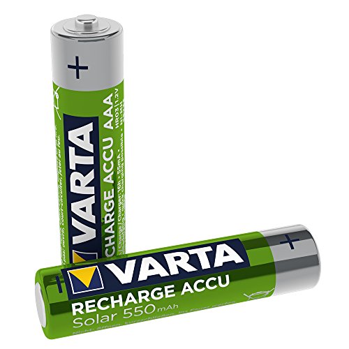 VARTA Solar - Pack de 2 Pilas AAA Recargables (NiMH, 550 mAh)