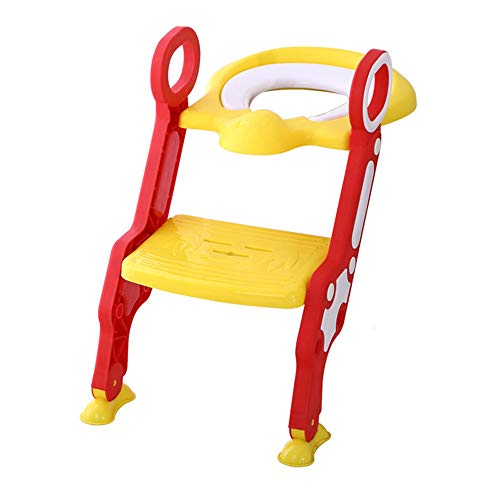 Vinteky Aseo Escalera Asiento Escalera de Niños, Reductor Suave, Adaptador WC para Niños con Escalera Antideslizante, Plegable, Altura Ajustable para 1-7 niños (Rojo + Amarillo)