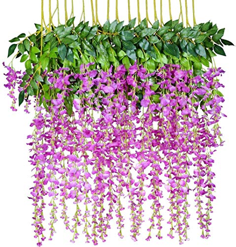 Artificial Wisteria Viña protección de la privacidad Colgante de seda planta de la flor de la casa Balcón valla de fiesta de la boda Decoración y otros acontecimientos