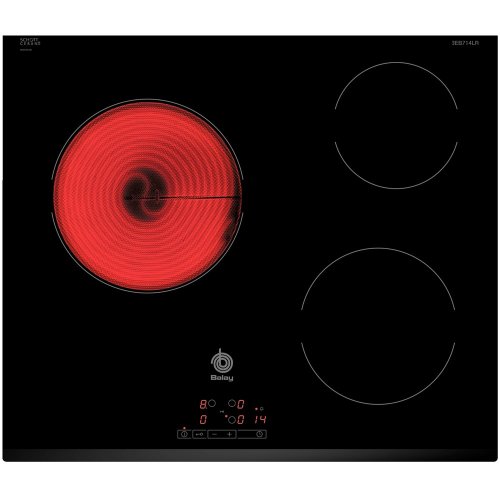 Balay 3EB714LR - Placa de cocina vitrocerámica de 60 cm de ancho, bisel delantero, 3 zonas de cocción, control táctil, color negro