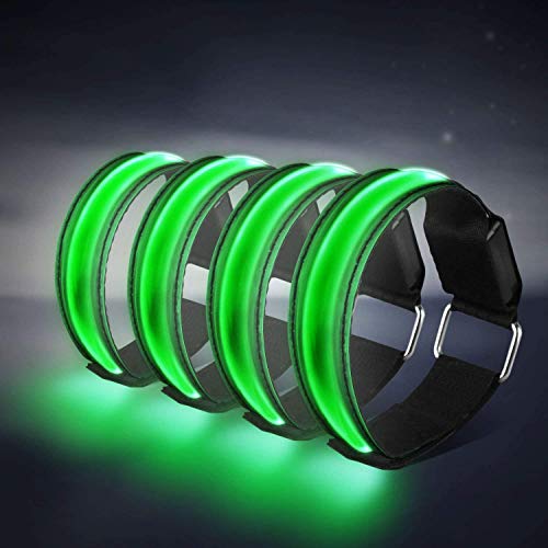 Banda Reflectante 4 Pieza Brazalete LED Running, Alta Visibilidad y Ajustable Brazalete Reflectante, Banda de bofetada de Seguridad Brazalete luz para Correr, Practicar Senderismo o Ciclismo