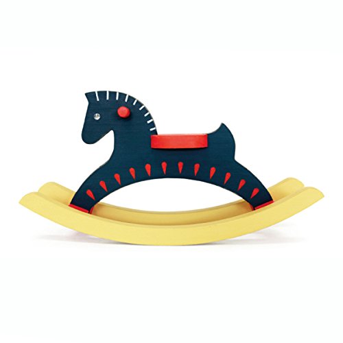 Colorido hecho a mano de madera en miniatura estilo escandinavo diseño de caballo balancín 10,8 pulgadas Decoración Animal figura Escultura Arte Decoración del hogar adorno de acento Rocker, azul, Size: 10.8"W x 3"D x 5.5"H (27.5 x 7.5 x 14cm)