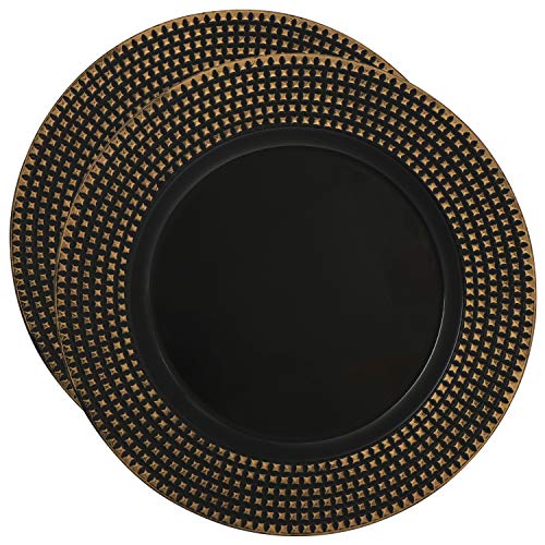 COM-FOUR® 2x Placa decorativa de plástico color negro dorado - Plato de corona de Adviento para Navidad - Platos para bodas y celebraciones familiares