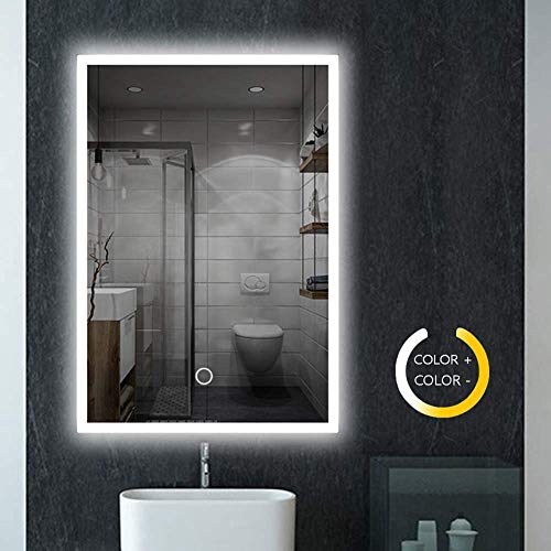 Espejo de baño con luces, 800 x 600 mm Iluminado LED Vanity Backlit con sensor táctil para afeitar maquillaje cosmético
