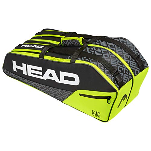 Head Core 6R Combi Bolsa de Tenis, Adultos Unisex, Nero/Neon Amarillo