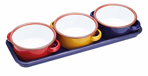 Kitchencraft World of Flavours esmalte de platos para aperitivos/tapas cuencos con bandeja, multicolor, 11 cm, juego de 3