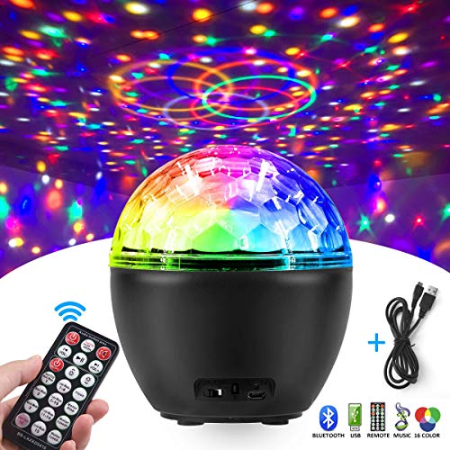 Luces Discoteca, FOCHEA 16 Colores USB Bola de Discoteca Bluetooth con Control Remoto para Cumpleaños, Discoteca, Fiesta, Bar, Navidad, Bodas