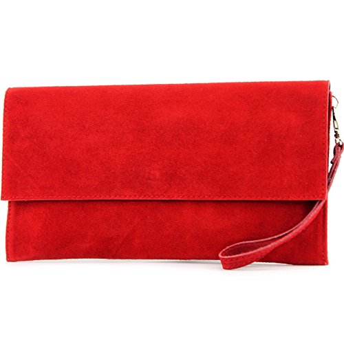 modamoda de - cuero italiano de embrague T151 Pequeño Gamuza, Color:rojo