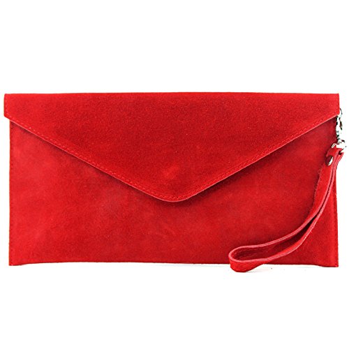 modamoda de - ital embrague/noche bolsa de gamuza T106, Color:rojo