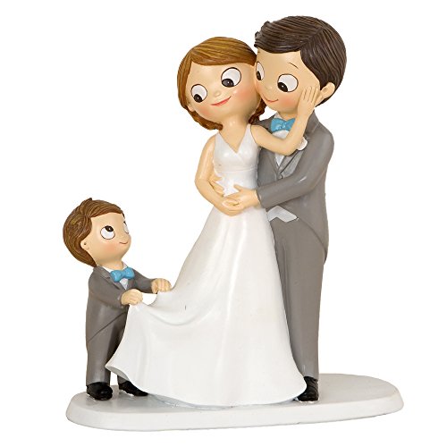 Mopec Figura Pastel de boda Novios E Hijo, Poliresina, Gris, 8,6 x 18,8 x 21,4 cm