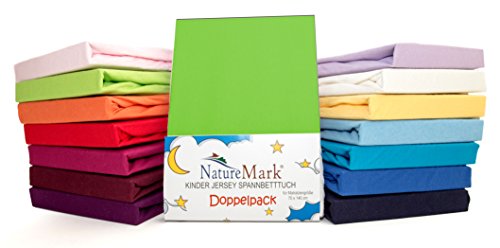 NatureMark Lot de 2 draps-housses en jersey 100 % coton pour lit bébé/enfant, certifié Öko-Tex, disponible dans de nombreuses couleurs - Lot économique, Tissu, Apfelgrün / Hellgrün, 70 x 140 cm