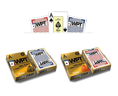 Outletdelocio. Pack 2 barajas Fournier Poker World Tour WPT. 55 cartas. 100% plastico lavable. 1 roja y 1 azul. 2-54009