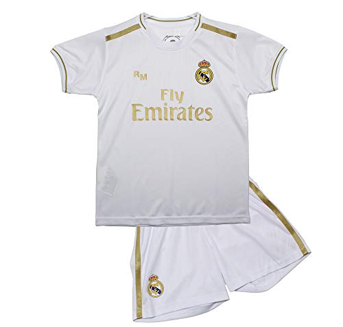 Real Madrid Conjunto Camiseta y Pantalón Primera Equipación Infantil Producto Oficial Licenciado Temporada 2019-2020 Color Blanco Sin Dorsal (Blanco, Talla 10)