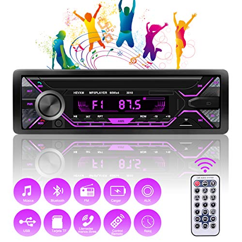 RIRGI Autoradio Bluetooth, Radio de Coche 4 x 60W, Soporta Llamadas Manos Libres MP3/FM/AM/SD/AUX/USB Archivo y Control Remoto Inalámbrico
