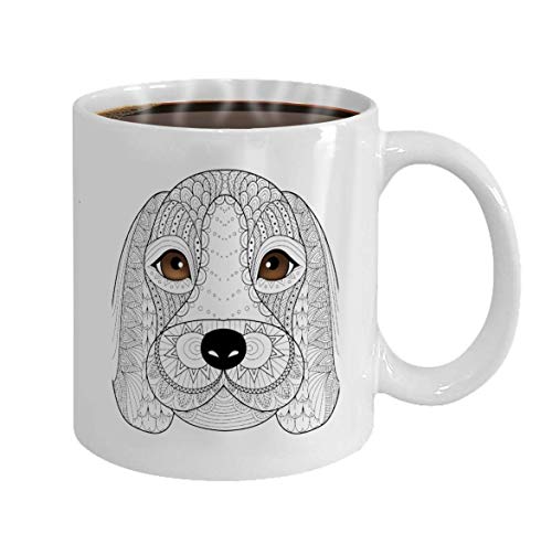 Tazas De Té O Café 100% Cerámica Taza Blanca De 11 Onzas Beagle Cachorro Línea Arte Libro Para Colorear Diseño Para Adultos
