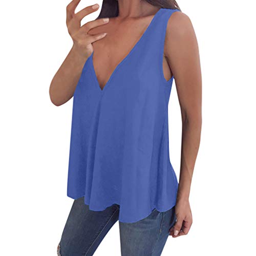 VEMOW Cami Tops Camiseta con Cuello en V para Mujer Camiseta sin Mangas Chaleco de Verano Blusa Talla Grande(Azul,5XL)