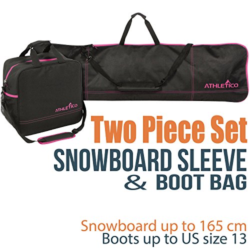 Athletico - Juego de 2 Bolsas para Snowboard y Botas, Incluye 1 Bolsa para Tabla de Snowboard y 1 Bolsa para Botas, hasta 165 cm, Color Negro