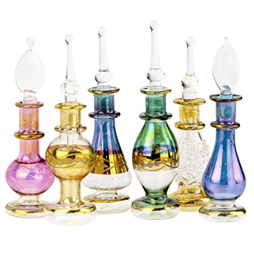 Egipcio Perfume botellas al por mayor Lote de 12 tamaño 2 "(5 cm) vidrio soplado a mano con oro egipcio decoración para perfumes y aceites esenciales por nilecart